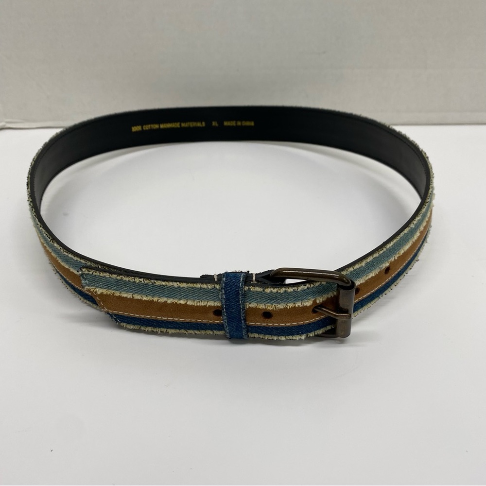 Vintage Belt Denim & Faux Leather Size XL Frayed Boho Casual Blue Brown Trendy
